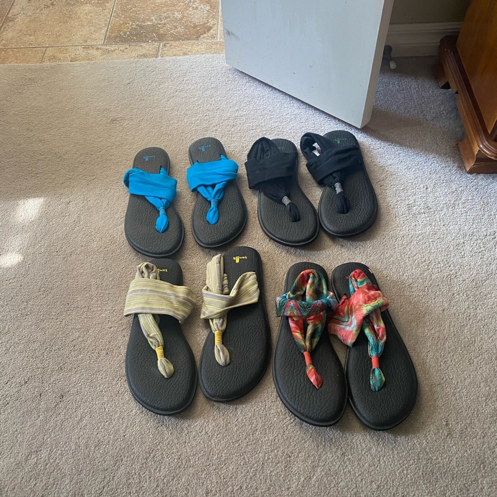 Women’s size 10 Sanuk sandals. All are gently used, like new.